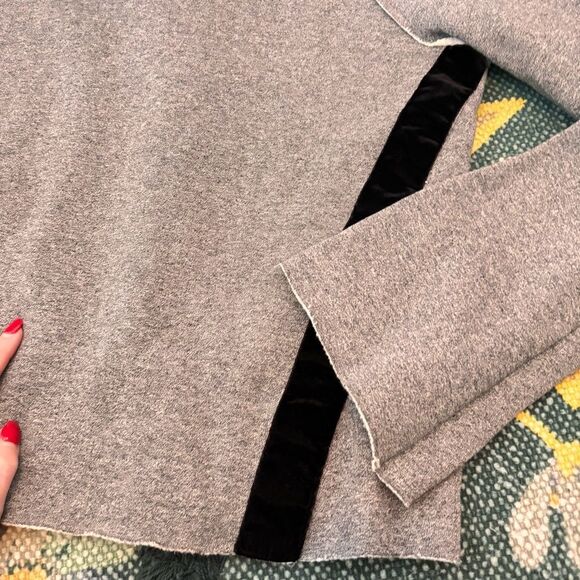 Alala Bell Sleeve Raw Edge velvet stripe Sweatshirt Activewear Top Grey XS - Picture 8 of 10